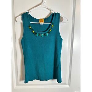 Ruby Rd. Embellished Tank Top Ribbed Knit Sleeveless Teal Green‎ M